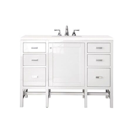 James Martin Vanities Addison 48in Single Vanity, Glossy White w/ 3 CM White Zeus Quartz Top E444-V48-GW-3WZ